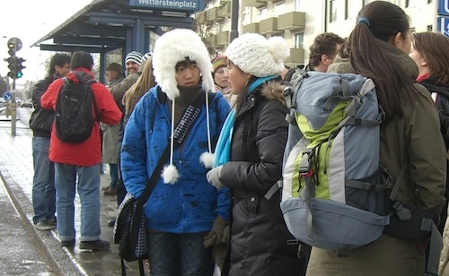     MCM Students 2009: Waiting for the bus on our way to the Bavaria Filmstudios on a very cold day in December 2009.